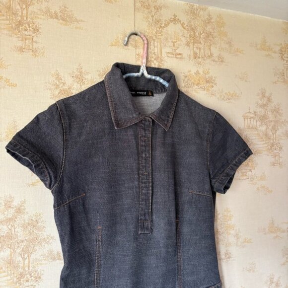 Vintage Y2K Cop Copine denim short sleeve cargo dress dark wash streetwear M - Picture 3 of 9